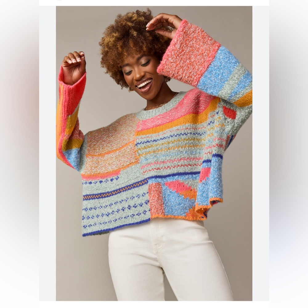 Sincerely Julies Patchwork Multicolor Sweater - image 3